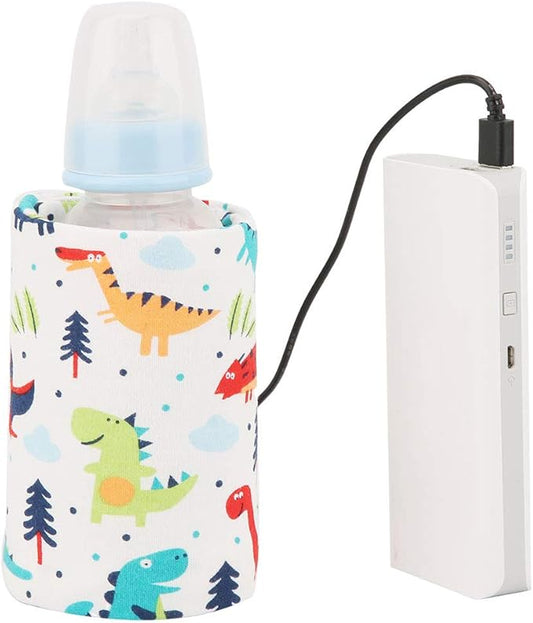 Portable Bottle Keep Warm, USB Travel Milk Heat Keeper, Baby Bottle Keep Warmer for Car Tavel, Storage Cover Insulation Thermostat(Dinosaur, 12)