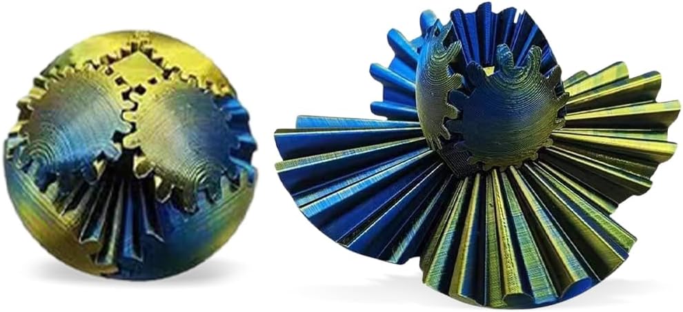 3D Printed Gear Ball, Gears phere Gear Ball Fidget Toy, Puzzle Balls, Fidget Ball, Cube Fidget Toy ,Gear Ball Toys for Classroom Prizes, Party Birthday, Anxiety Relaxing and Stress. (Blue and Yellow)