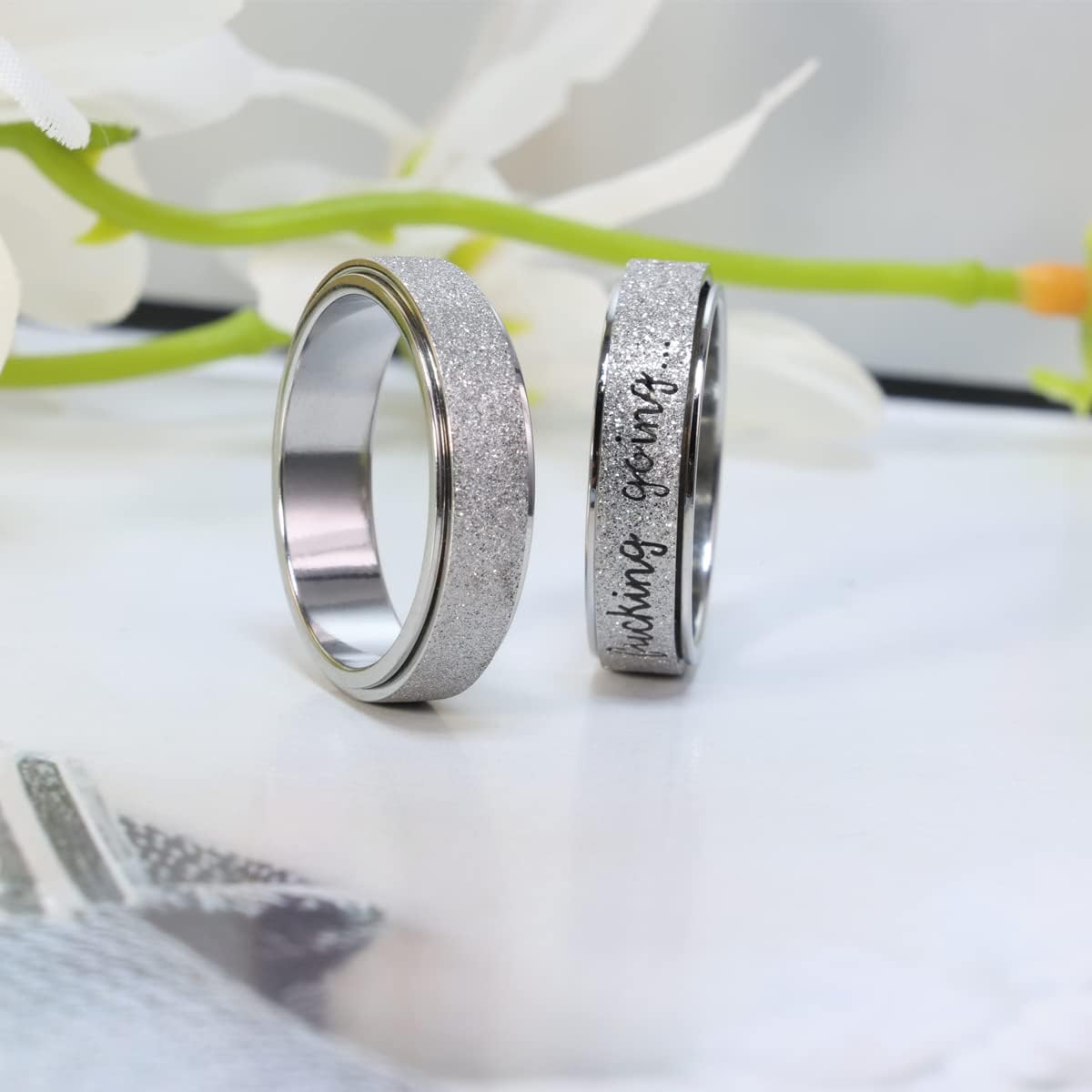 Anxiety Ring for Women Men, Titanium Stainless Steel Spinner Ring, 5 Colors, 6MM, Size 6-10, 3 Styles Anxiety Ring-Moon Star, Sandblasted Finished, Hollow Outer