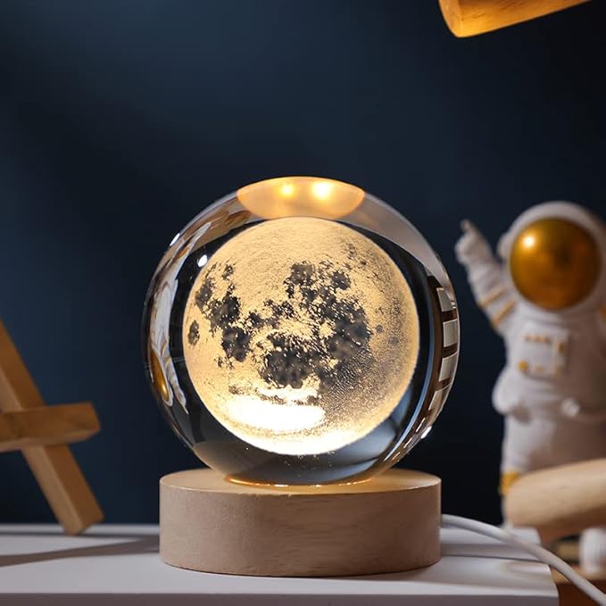 3D Moon Model Crystal Ball, Laser Engraved Planet Model Astronomy Sphere Decor, 2.4" Paperweight Crystal Universe Gifts for Kids, Space Model Collectors
