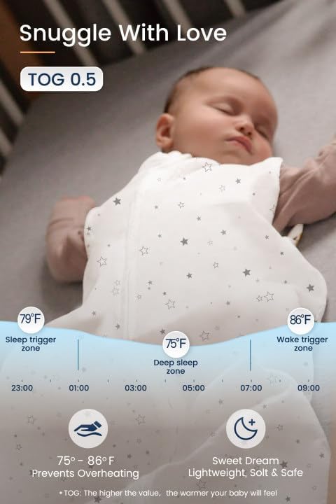 TotAha Light Sleep Sack, Stretchy, Soft, Cozy Wearable Blanket Sleep Bag with 2-Way Safe Zippers for 0-6-12-24 Months 0.5 TOG