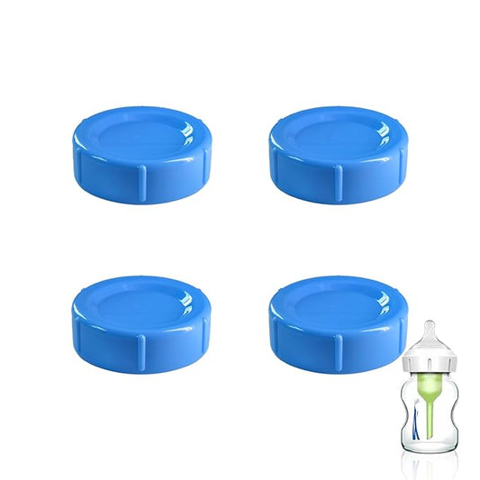 4pcs Wide Bottle Caps Compatible for Wide-Neck Natural Flow Dr Brown Bottles,BPA Free Travel and Storage Baby Bottle Lids Replacement Parts with Sealing Gasket for Baby Bottles Accessory (Blue)