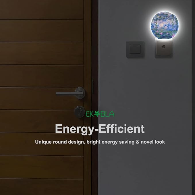 EKOBLA Summer Pond Flowers Night Light Monet Water Lilies French Impressionist Art Print Night Lights Plug into Wall for Girls Boys Room Nightlight Sleep Friendly