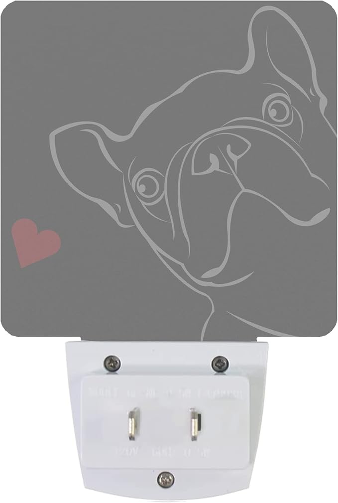 French Bulldog Dog red Heart Night Light Plug-in LED Nightlights Auto Sensor Night Lamp Dusk-to-Dawn Lamp Home Decor for Nursery Children Girls Boys
