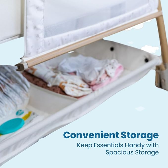 Baby Bassinet Bedside Sleeper, Portable Crib for Newborns, Adjustable 7-Height Auto-Lock, with Wheels, Soft Mattress & Breathable Mesh