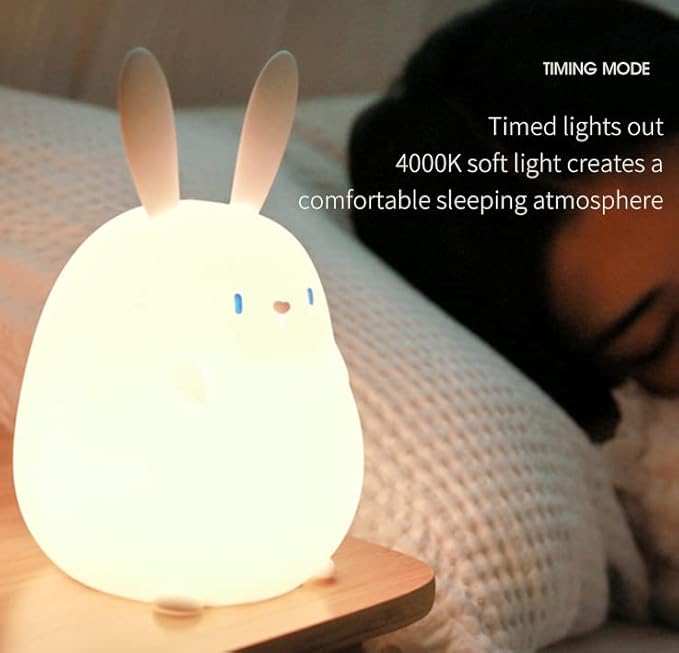 LED Cute Rabbit Night Light, Cute Silicone Bunny Lamp and Animal NightLight,LED Squishy Animal Light for Sleep,Kawaii Bedside Lamp Room,Rechargeable Bedside Touch Silicone Lamp (Rabbit)