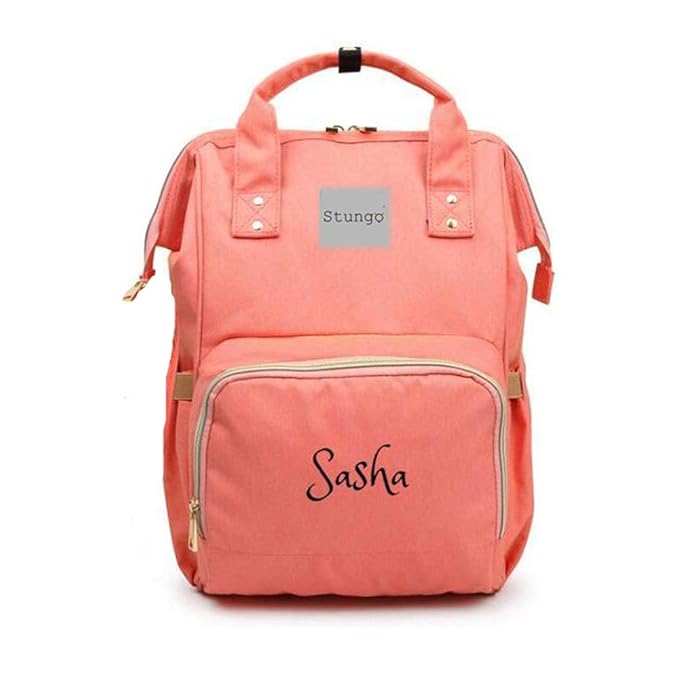 Personalized Large Diaper Bag Knapsack/Tote Bag/Backpack -Custom Monogram Embroidered for Infant/Baby Bag (Orange)