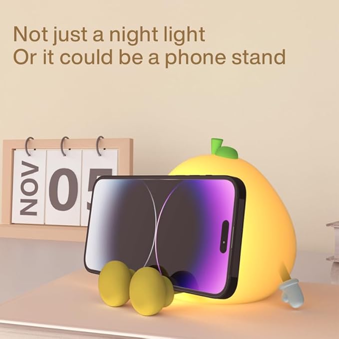 Grapefruit Night Light for Nursery - Silicone Touch Lamp, 3 Adjustable Brightness, USB-C Rechargeable, Baby-Safe Bedside Light, Toddler Sleep Training & Kids Room Decor