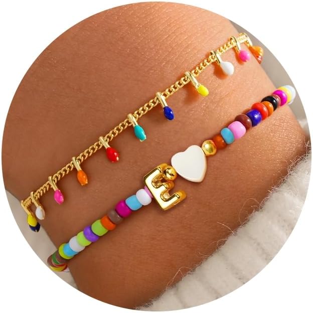 Turandoss Colorful Beaded Bracelets for Women - Trendy Boho Layered Bracelet Cute Charm Bracelets for Teen Girls Summer Gifts Jewrly