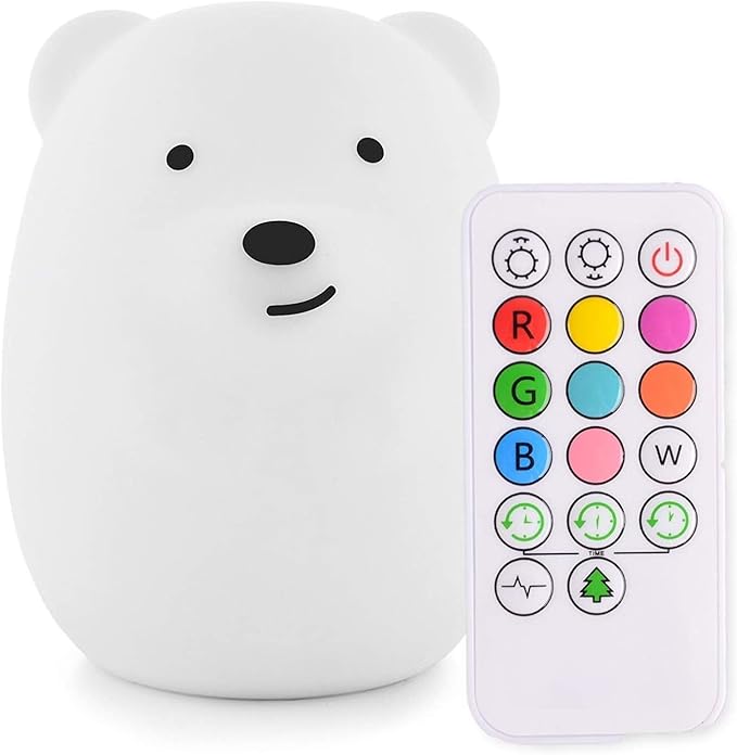 Night Light for Kids, Bedside Lamp for Children, Baby Nursery Lamp for Breastfeeding Safe, Break Resistant, Eye Caring, Adjustable Brightness & Color, Touch Control, Child Gift - Medium Bear