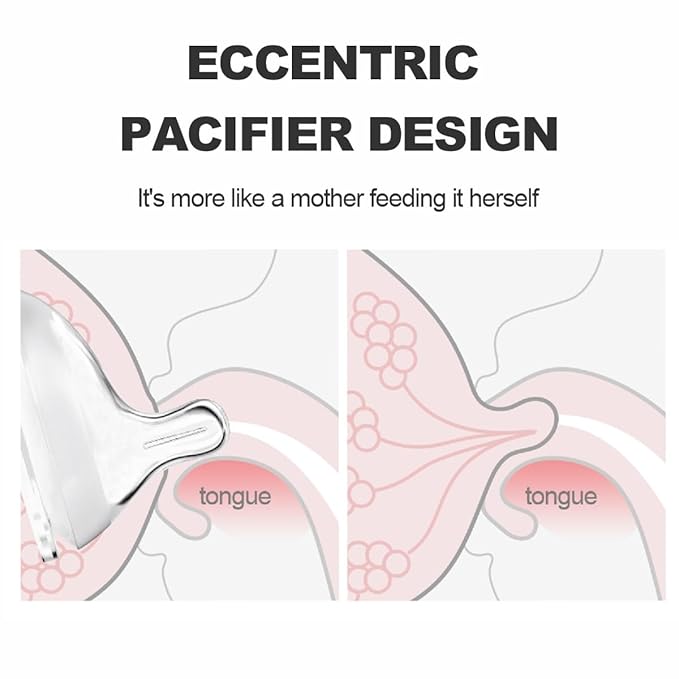 Baby Bottle Nipple, Off- Centered Nipples,100% Silicone,Replacement Baby Bottle Nipple for Babies, Newborn,Preemie 0-3 0-6 6-12 12+ Months 2 Pack (L(6-12 Month))