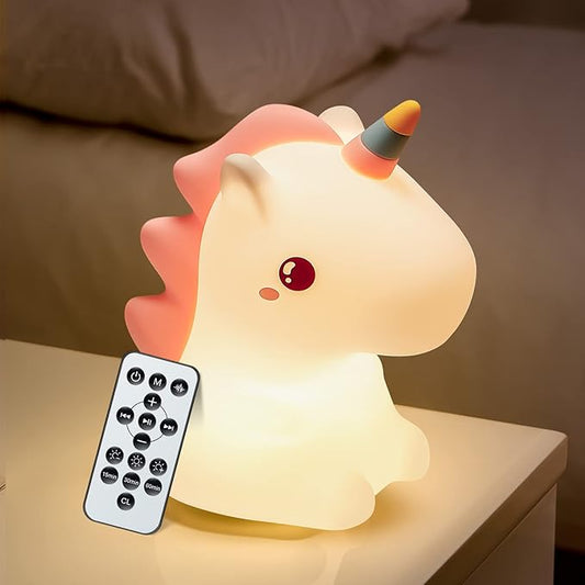 Unicorn Baby Sound Machine with Light, 16 Colors+Silicone Sleep Sound Machine for Kids Night Light, 10 White Noise Baby Night Light for Kids with Music, Remote+Timer+Rechargeable Nightlight [Gifts]