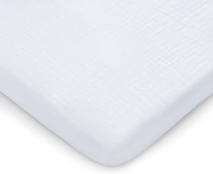 Comfy Cubs Muslin Bassinet Sheet - 100% Soft Cotton Fabric, Breathable & Gentle for Baby’s Sensitive Skin - Universal Fit with Secure Elastic Edging, Gift-Ready Packaging - White