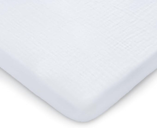Comfy Cubs Muslin Bassinet Sheet - 100% Soft Cotton Fabric, Breathable & Gentle for Baby’s Sensitive Skin - Universal Fit with Secure Elastic Edging, Gift-Ready Packaging - White
