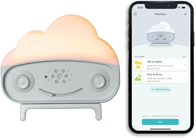 Happiest Baby SNOObie Smart White Noise Machine - Portable Baby Sound Machine with Night Light - 12 Soothing Sounds for Sleep Training, Grey