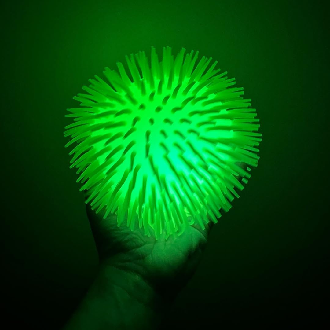 8" Neon Jumbo Puffer Fidget Stretchy Light Up Pon Pon Ball (Yellow)