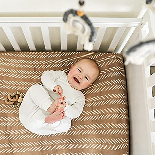 Pobibaby - Premium Single Fitted Baby Boy Crib Sheets for Standard Crib Mattress - Ultra-Soft Cotton Blend, Safe and Snug, and Stylish Woodland Crib Sheet (Wildlife Brown)