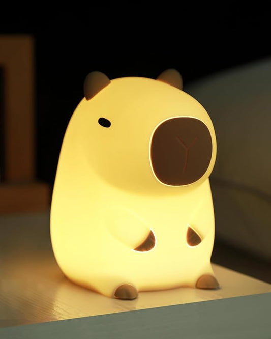 Cute Capybara Night Light, Animal Lamp, Food Grade Silicone, Rechargeable, 2 Level Dimmable, Squishy Nursery Nightlight for Desk Decor, Funny Gifts Stuff for Boys Girls Baby, White Elephant Gifts