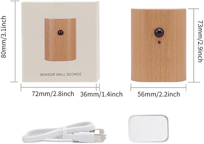 LANDGOO White Ash Wood Night Light Step Light - Smart Motion Sensor Stair Lighting, Rechargeable 2700K LED for Bedroom Hallway Safety, Easy Install (1 Pack)