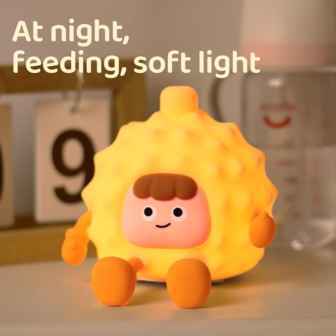 LED Durian Night Light, 3 Level Dimmable Nursery Decor, Cute Lamp Silicone Squishy Light, Rechargeable Bedside Touch Lamp for Breastfeeding Toddler Baby Kids Decor
