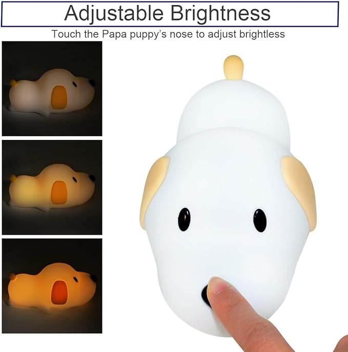 Silicone LED Papa Puppy Night Light Touch Sensor Switching Night Lamp, Transform Between Warm White 2700K and White 6500K, Safe SIL+ABS, Sleep Timer Setting for Kids Babies Bedside and Nursery