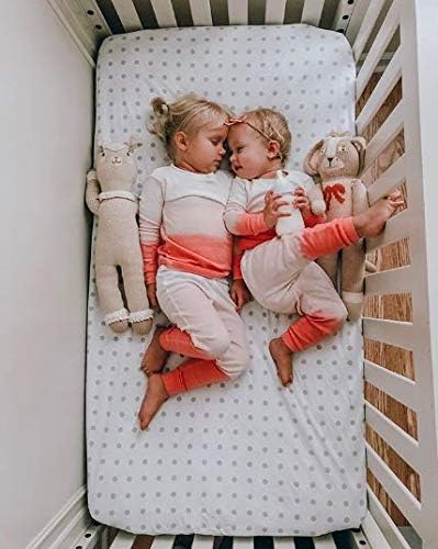 Ely's & Co. Patent Pending Waterproof Crib Sheet | Toddler Sheet, No Need for Mattress Pad Cover, 2 Pack Grey Chevron and Polka Dots, Unisex for Baby Boy and Baby Girl