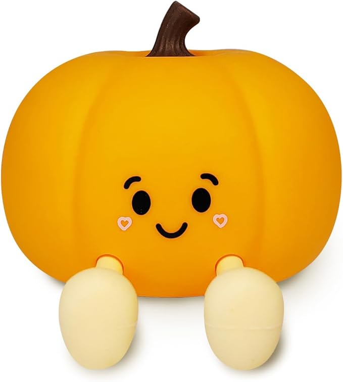 Night Light for Kids, Rechargeable Dimmable Silicone LED Nightlight, Baby Nursery Night Lamp, Touch Squishy Lamp, Halloween Gifts for Girls, Boys, Toddler Room Decor, Pumpkin