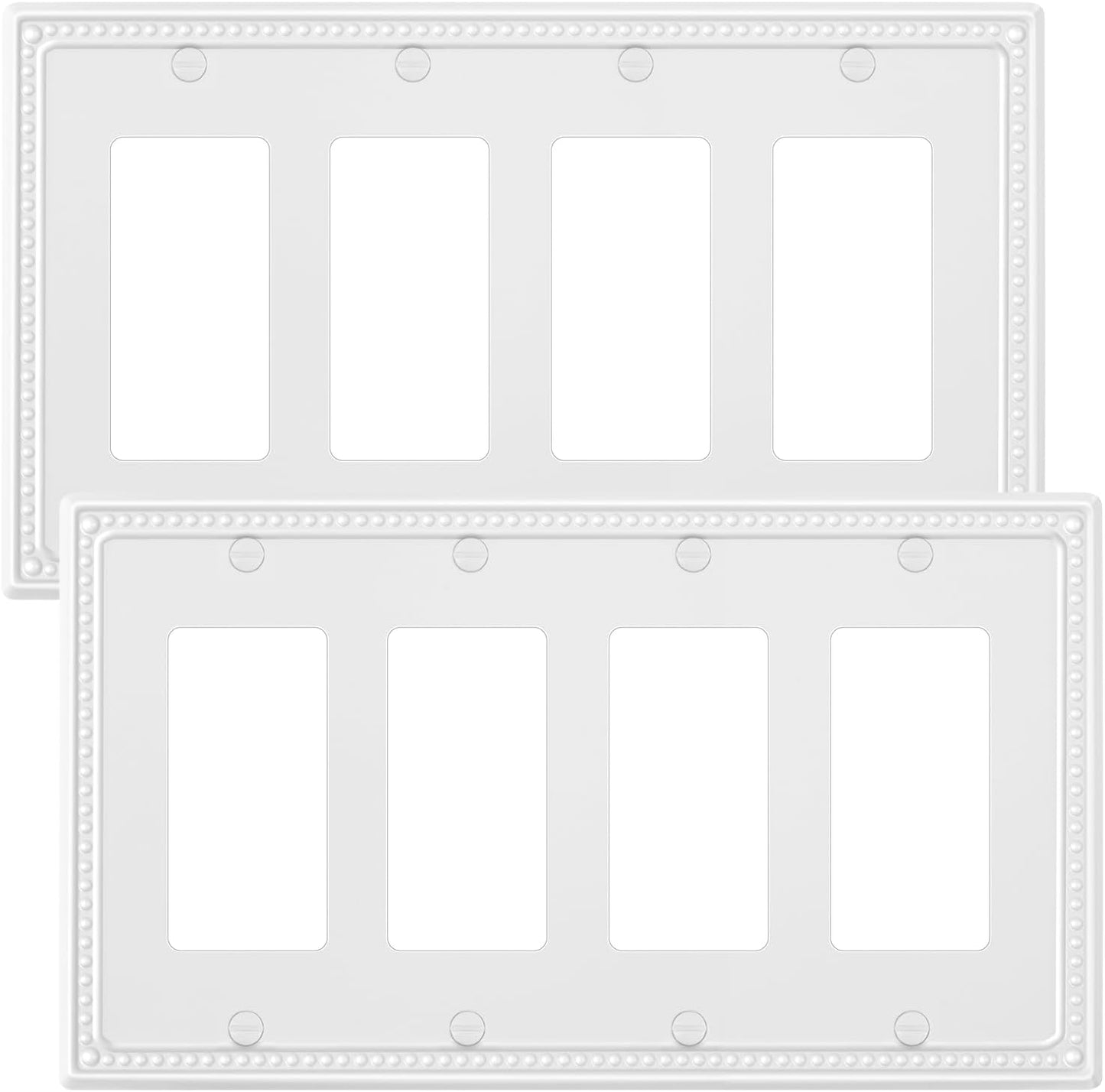 2-Pack Quad Decorator Outlet Cover Plate, Pure White Pearls Decorative Switch Plates and Outlet Covers, Metal Wall Plates for Electrical Outlets