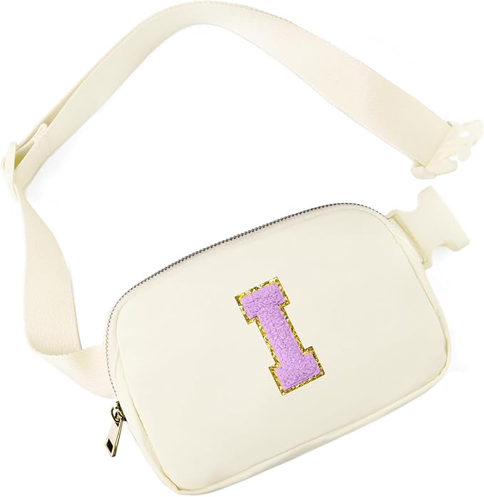 Gitus Gifts for 8 9 10 11 12 Year Old Girls Belt Bag Fanny Pack Crossbody Bags with Initial Letter Patch Cute Stuff Birthday Gifts for Teen Girls Women Personalized Trend Stuff (Ivory-I)