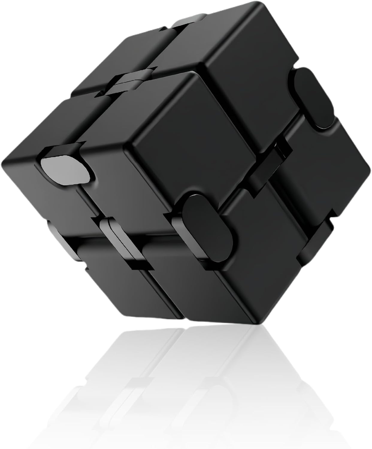 Metal Infinity Cube Fidget Toy - Aluminum Alloy Anti-Stress and Anxiety Finger Flip Cube for Adults, Men, and Women, Ideal Desk Toy for Work or Home - Infinity Cube Desk Toy (Black)