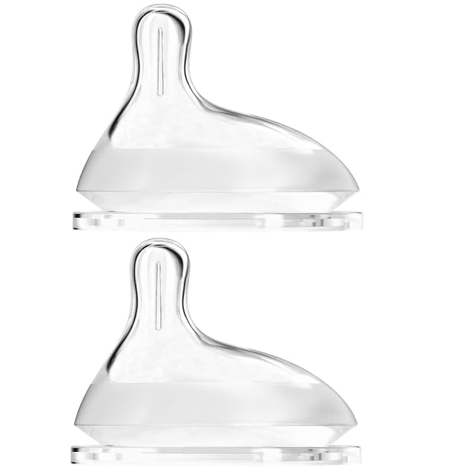 Baby Bottle Nipple, Off- Centered Nipples,100% Silicone,Replacement Baby Bottle Nipple for Babies, Newborn,Preemie 0-3 0-6 6-12 12+ Months 2 Pack (L(6-12 Month))