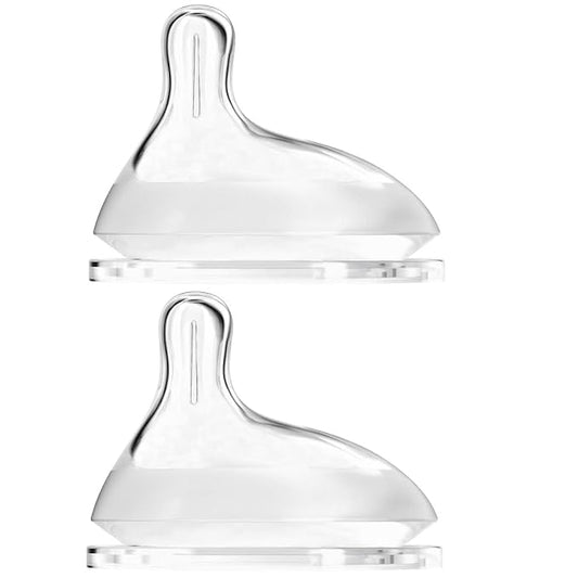 Baby Bottle Nipple, Off- Centered Nipples,100% Silicone,Replacement Baby Bottle Nipple for Babies, Newborn,Preemie 0-3 0-6 6-12 12+ Months 2 Pack (L(6-12 Month))