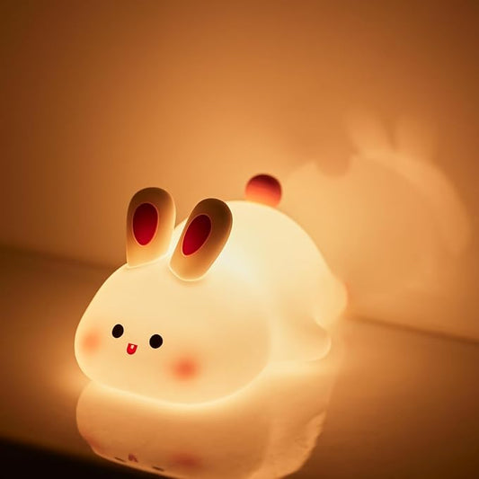 Cute Rabbit Silicone Night Lights Cartoon Bedroom Lamp for Children's Room Decor, USB Rechargeable Timing Dimming Silicone Sleep Light for Kids, Toddler, Baby