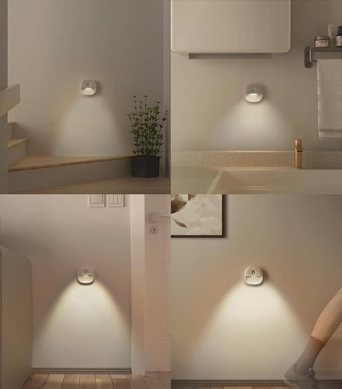 Lyridz Rechargeable Night Light, Motion Sensor Battery Nightlights, Mini Stick-on LED Closet Light, 1-20LM Dimmable Brightness for Bedroom, Kitchen, Washroom, Stairs, Hallway, 3-Pack