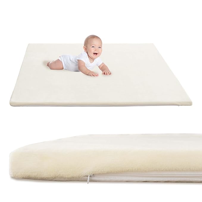 Baby Play Mat for Floor,1.3" Thick Soft Foam Playpen Mat with Removable Washable Cover,Waterproof & Anti-Slip 50" x 50" Nursery Rug for Tummy Time,Kids Crawling Mat for Toddlers Infant, Beige