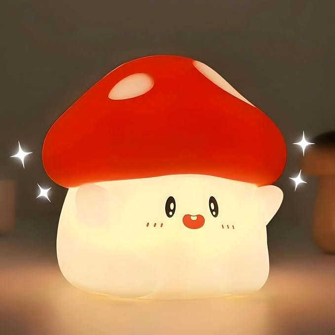Mushroom Silicone Lamp, Cute Hug Mushroom Night Light with Timer, Squishy Dimmable Light for Baby Nursery, Rechargeable LED Portable Touch Nightlight, Kawaii Room Desk Decor, Christmas Gifts