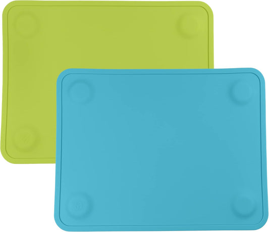 WeeSprout Silicone Suction Placemats for Babies, Toddlers & Kids, Durable Food Grade Silicone with Non-Slip Suction, Raised Edges Contain Mess, Dishwasher Safe, for Dining Table & Restaurants, 2 Pack