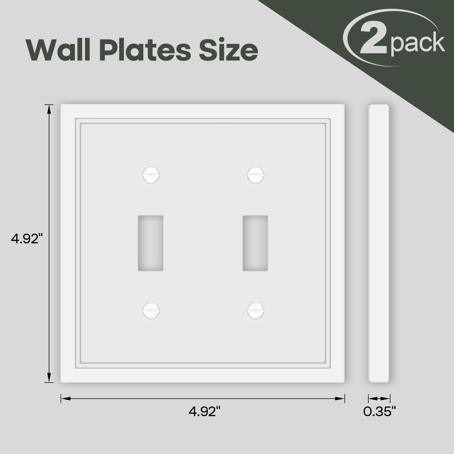 Double Toggle Light Switch Cover Plate White Classic Decorative Light Switch Plates Cover 2 Gang Wall Plate Switch Cover, 2 Pack