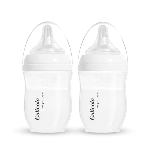 Gulicola Natural PP Baby Breastfeeding Bottles Newborn Set 2 Pack, Slow Flow Nipples, 0 Months +, 5 Oz - White