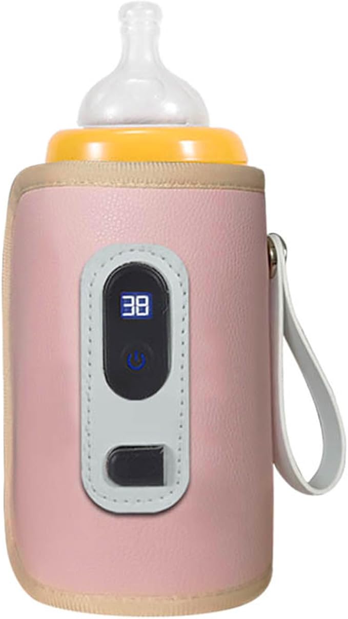 Bottle Breast Milk Warmer, Portable Milk Bottle Warmer 5 Speeds Milk Heat Keeper Fast Baby Food Heater for Outdoor Car Travel (Pink)