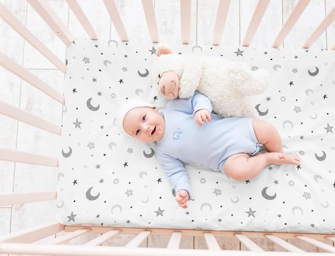 4 Pack Star and Moon Neutral Unisex Fitted Baby Sheets Set for Baby Boys or Girls (Play N)