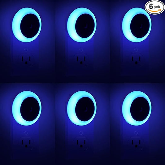 KINUR 6 Pack Blue, LED Night Lights Plug into Wall with Dusk to Dawn sensors, Plug in Night Lights for Kids Room, Bedroom, Bathroom, Baby Nursery,Stair Lights, Hallway Light