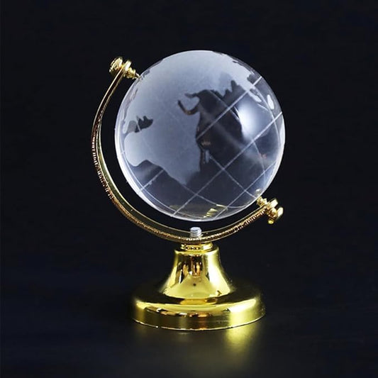 Mini World Globe Crystal Glass balls,Clear Paperweight decorative,small Earth globe for desk decorations,Office Home table Decor,tiny Ornaments Gifts, Miniature Ball Sphere paper weights,Golden 5cm.