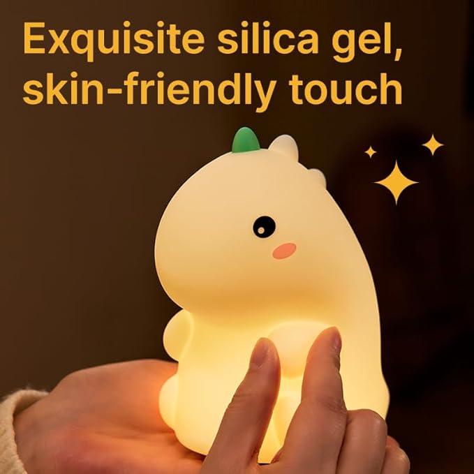 LED Dinosaur Night Light, 3 Level Dimmable Nursery Decor, Cute Lamp Silicone Squishy Light, Rechargeable Bedside Touch Lamp for Breastfeeding Toddler Baby Kids Decor