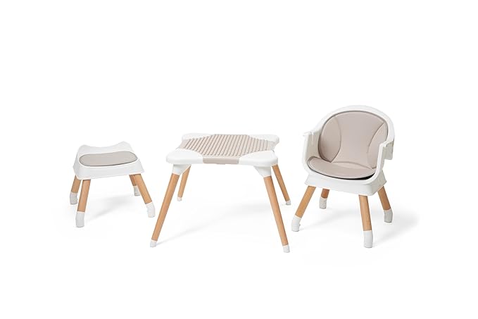 5-in-1 High Chair for Baby & Toddler - Convertible Baby Dining Seat - Portable Floor/Booster Seat - Adjustable Tray w. Cover - 5-Point Harness - Building Block Table & Chair - Stool (White)