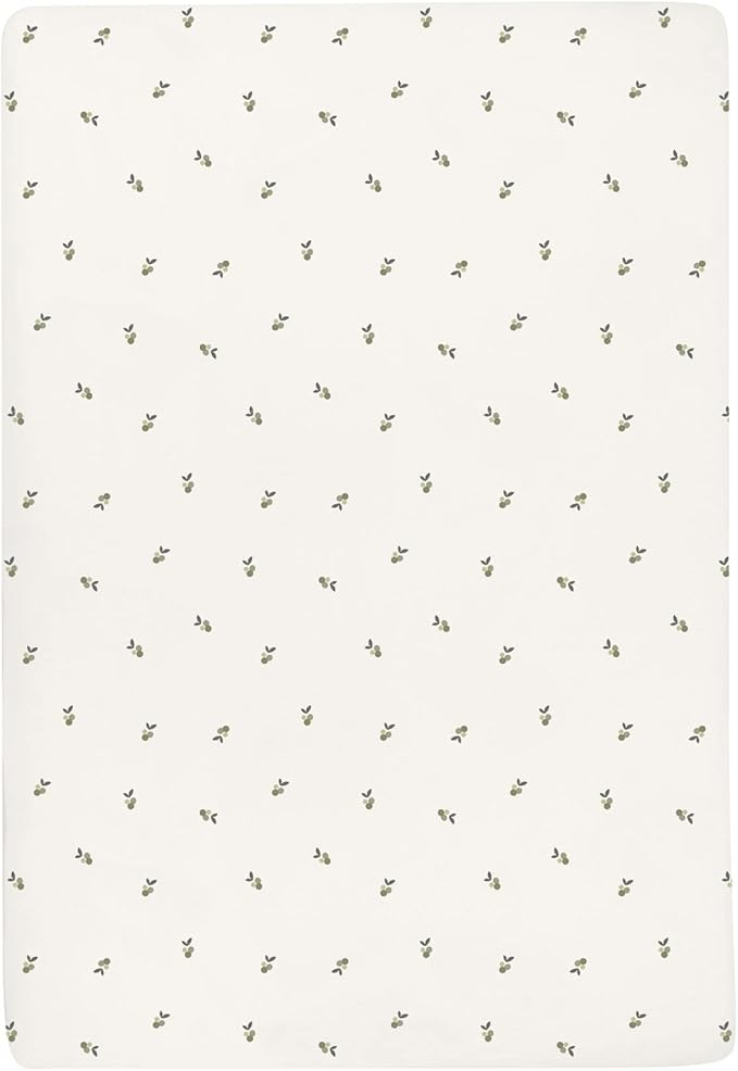 Ely's & Co. Patent Pending Waterproof Crib Sheets, 100% Cotton with Waterproof Lining - Built in Crib Mattress Protector, 2 Pack Fitted Toddler Sheet Set, Berry and Cluster Dot (Sage) 28” x 52”