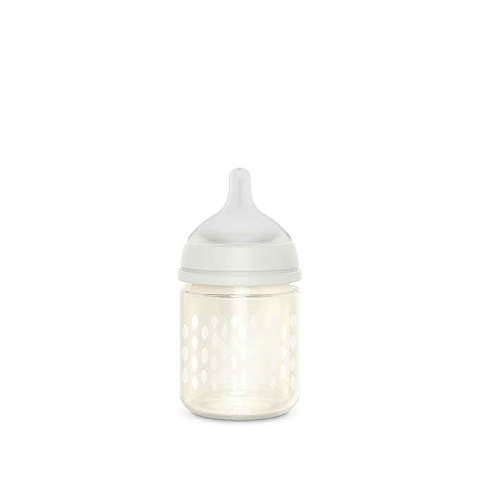 Suavinex Bonhomia Glass Baby Bottle with SX PRO Silicone Nipple, Anti Colic Baby Bottles, Baby Bottles for Breastfed Babies, Slow Flow, 0mo, 4oz, Beige