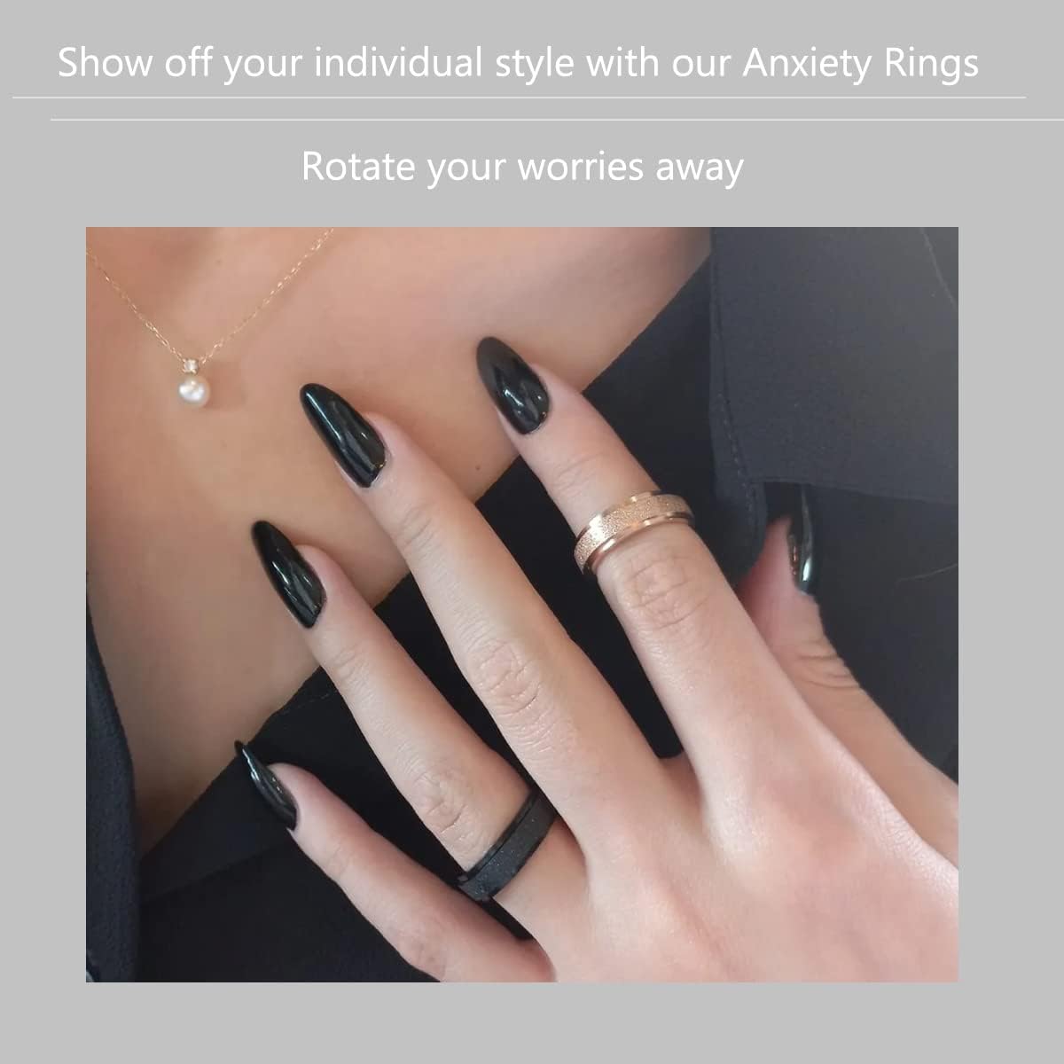 Anxiety Ring for Women Men, Titanium Stainless Steel Spinner Ring, 5 Colors, 6MM, Size 6-10, 3 Styles Anxiety Ring-Moon Star, Sandblasted Finished, Hollow Outer