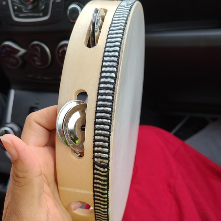 4 PCS 4" 6" 8" 10" Wooden Tambourine, Musical Instrument Tambourine Set, Handheld Drum Bell Metal Jingles Single Row Percussion for Church, KTV, Party