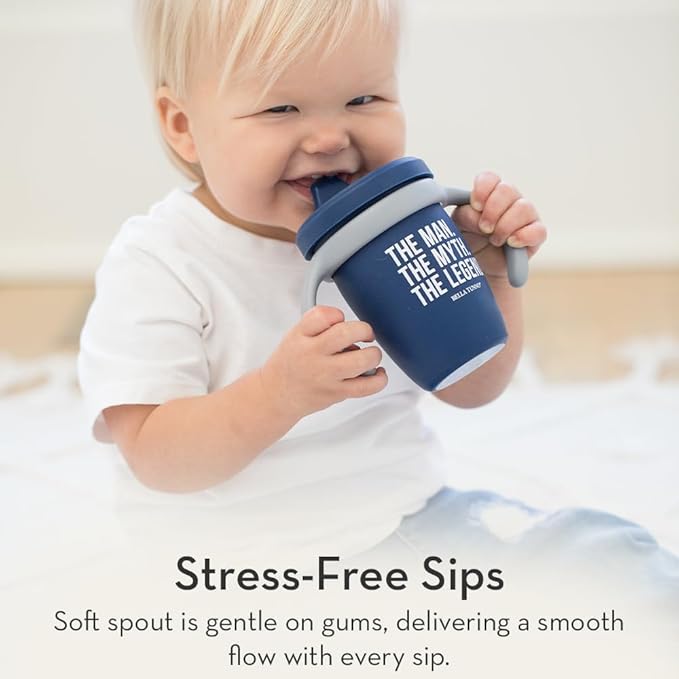 Bella Tunno Sippy Cup, Silicone Training Cup with Transition Handles for Infants, Toddlers & Kids, Babies 6-12 Months & Toddlers 1-3 Years, Boys & Girls, Glass Half Full Club, 8 oz
